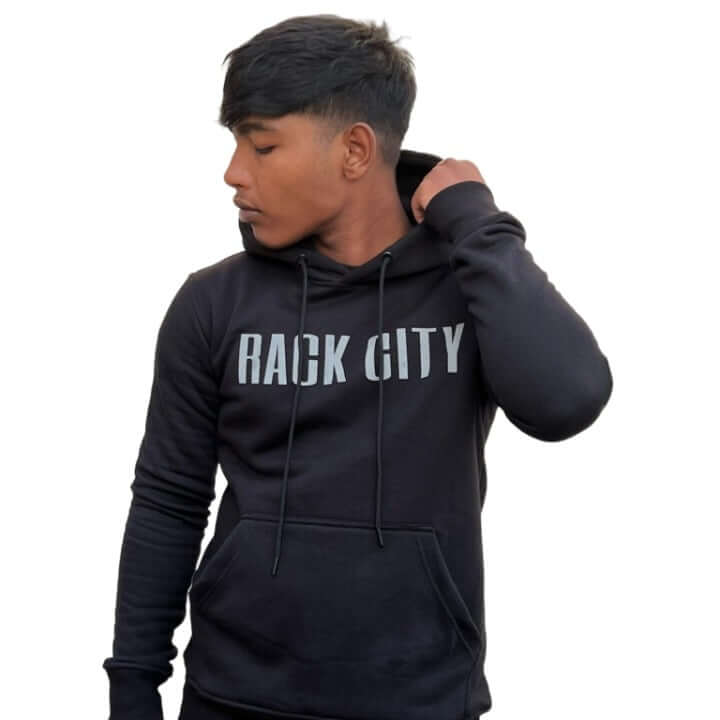 Rack City Reflective Black Hoodie Jumper R Design
